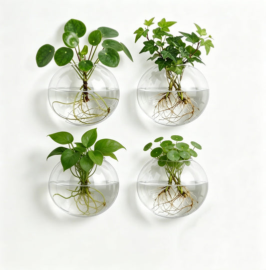 NUOBESTY 4-Pack Clear Glass Wall Mounted Vases Hanging Flower Pots Indoor Wall for Small Space Floral Display and Hydroponics