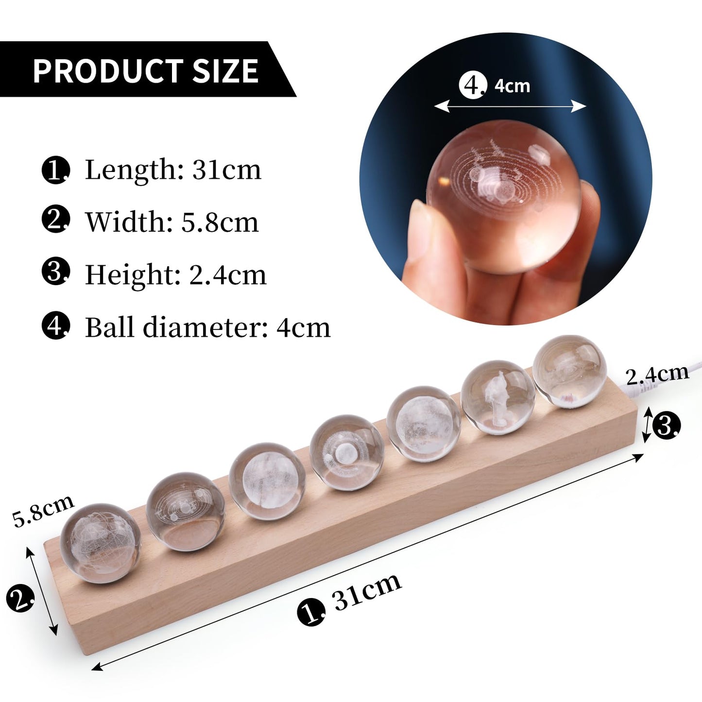 Dokscdlo 3D Crystal Solar System Crystal Ball with Led Lamp Base Galaxy Jupiter Saturn Moon Earth Solar System Space Astronomy Planets Globe Ball Astrophysics Gift Night Light Kids Adults Gift