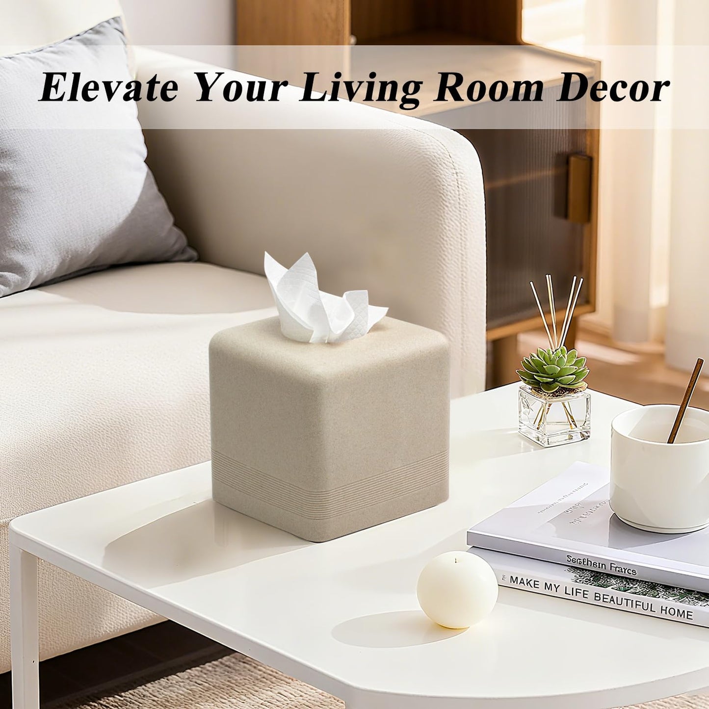 YMXYJM Resin Tissue Box Cover, Modern Square Holder, Beige