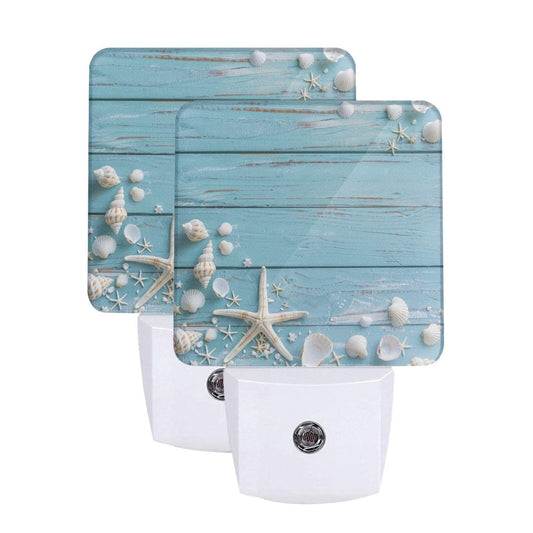 Nameapo Seashell Night Light Plug-in LED Lamp Set of 2, Dusk to Dawn Auto Sensor Summer Beach Board Nightlights 2 Pack
