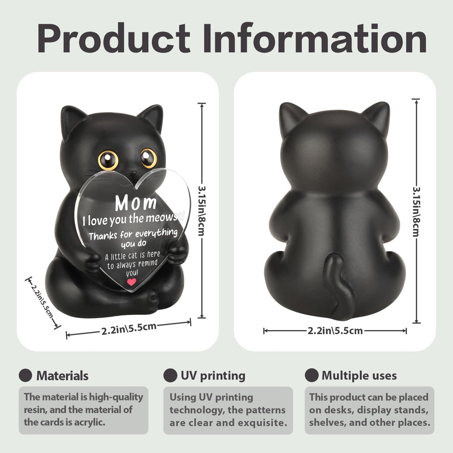 FTONENI Black Cat Thank You Gift for Mom, Appreciation Desk Figurine for Birthday Retirement, Cute Encouragement Desk Decor from Daughter Son - FDD630