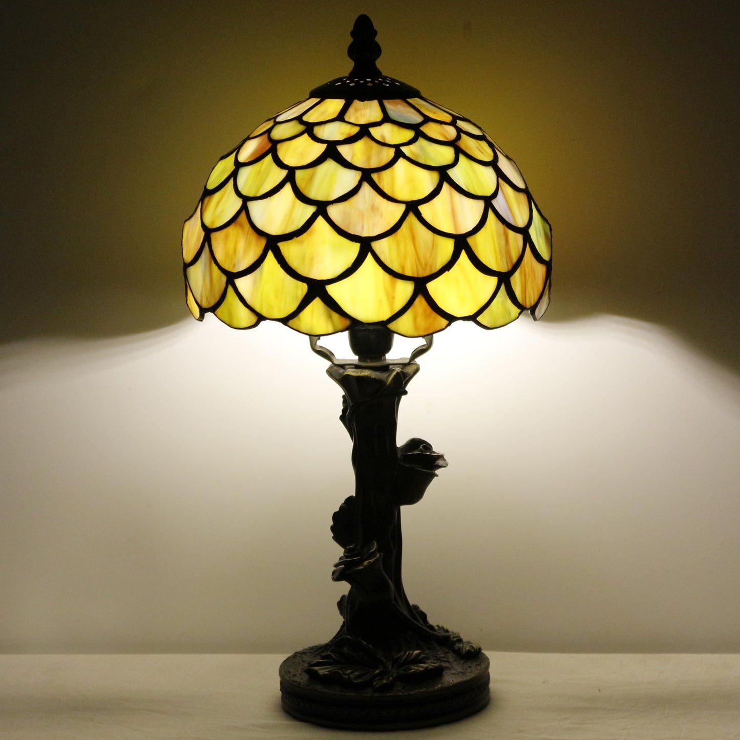 SYETL Small Tiffany Table Lamp Stained Glass Lamp Yellow Fish Scales Style