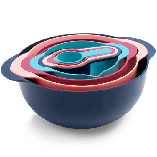 COOK WITH COLOR Nesting Bowls with Measuring Cups Colander and Sifter Set - Includes Mixing Bowls, Colander, Sifter and Measuring Cups, Navy, 8 Pc Bowl