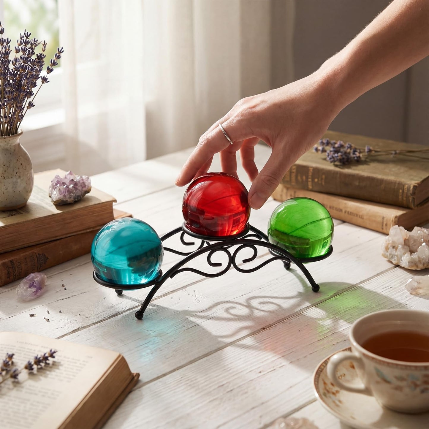 Frienda 1 Pcs Sphere Holder Crystal Stands for Display Eggs Display Stand Ball Holders Metal Sturdy Iron Multi-sphere Crystal Ball Sphere Globe Office Home Decor Ornament (7 Inch,Black)