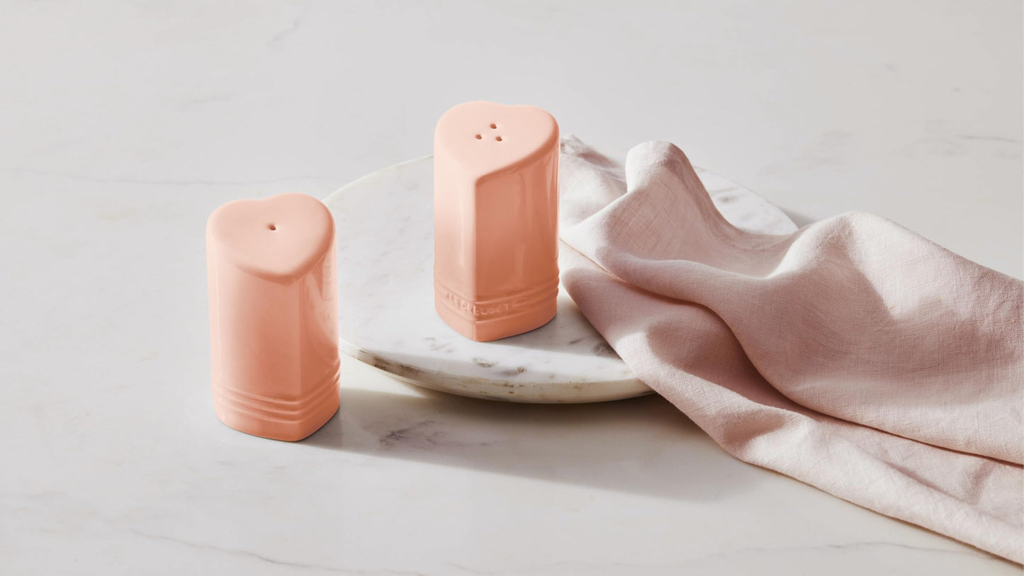 Le Creuset Stoneware Heart Shaped Salt & Pepper Shakers, 4 oz. Each, White
