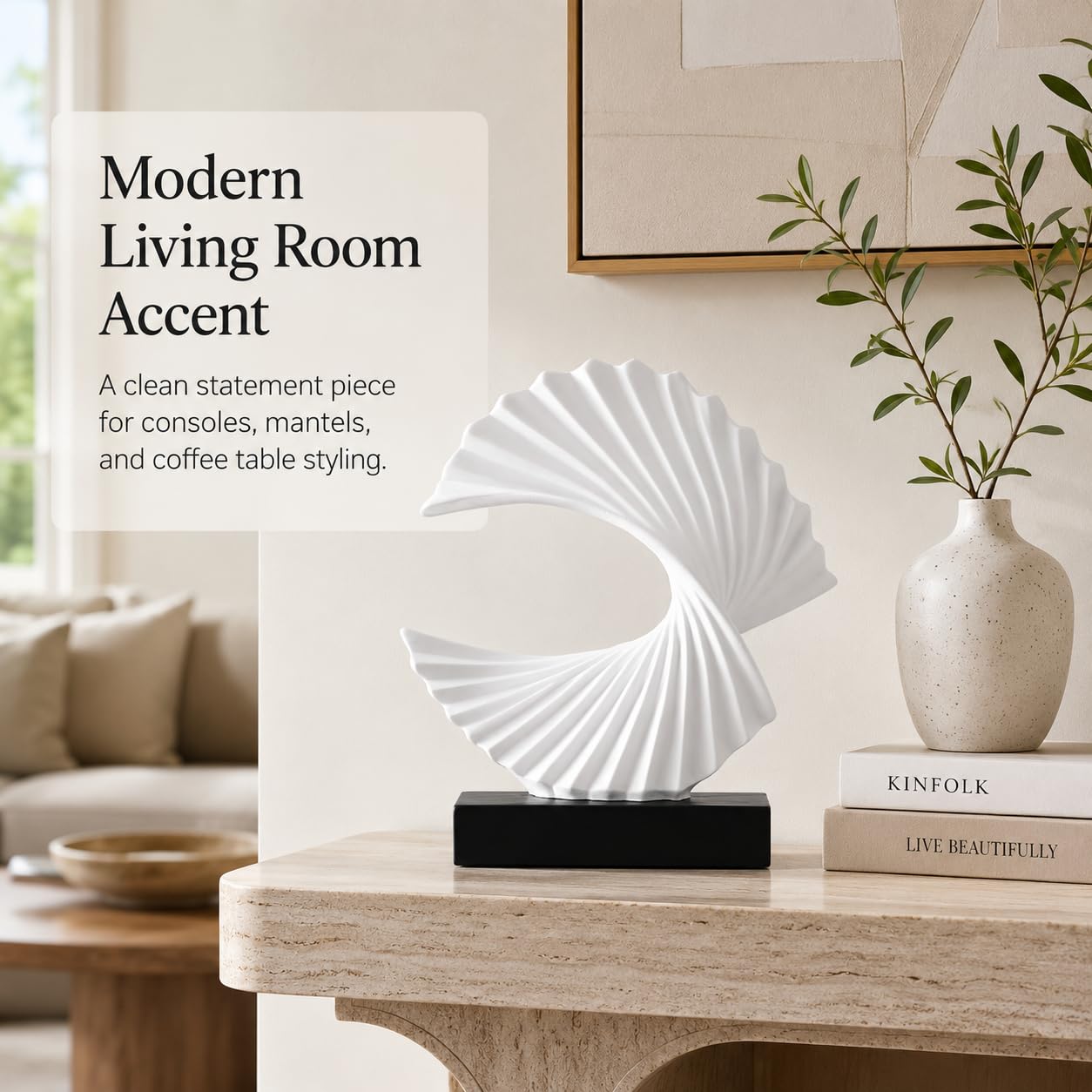 GAOSHENG White Wave Sculpture, Modern Ocean Wave Home Accents, Resin Art Statue for Shelf, Coffee Table, TV Stand Adornos Modernos