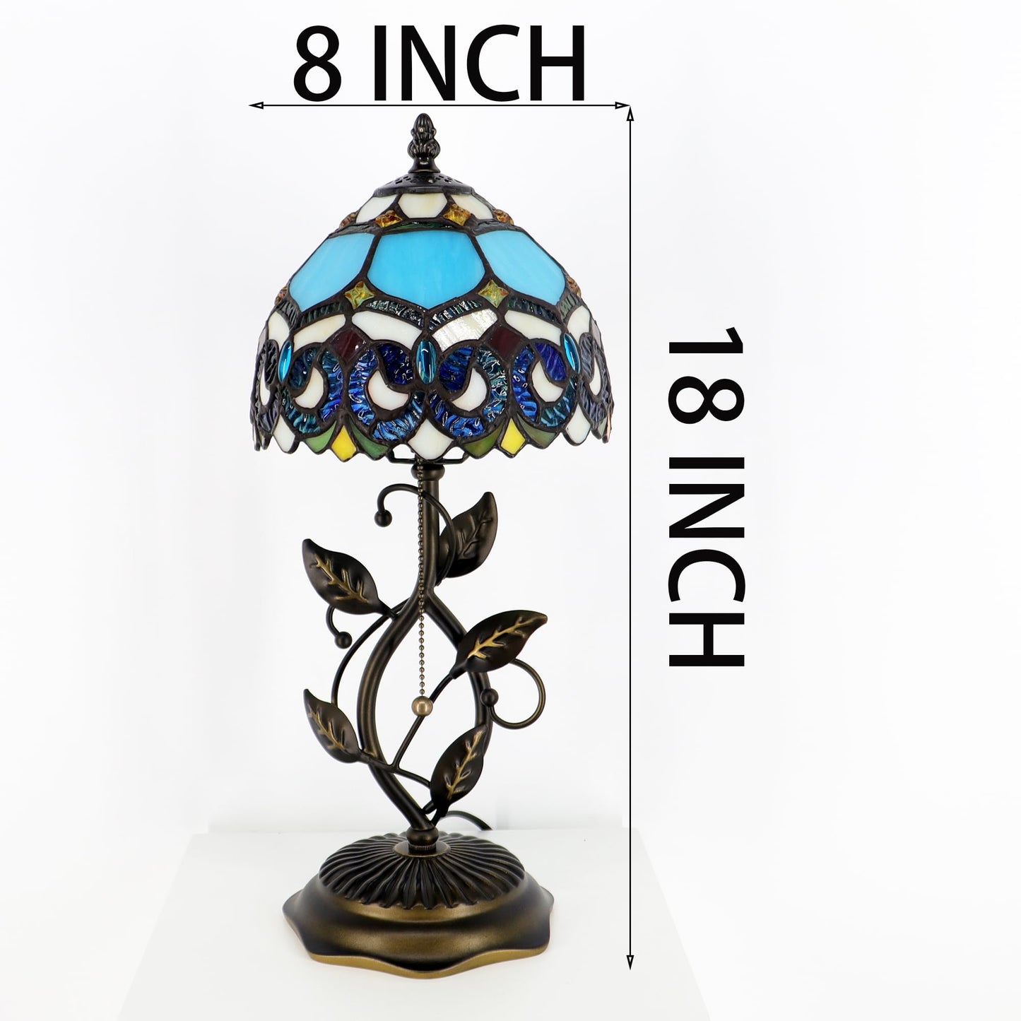 MQYXH Tiffany Style Stained Glass Table Lamp Blue Jewelry Baroque 18 Inch
