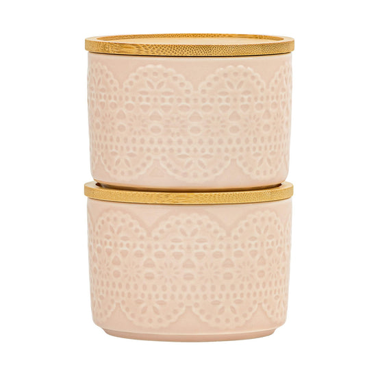 10 Strawberry Street Embossed Porcelain Salt Cellar, Set of 2 (Blush Lace)
