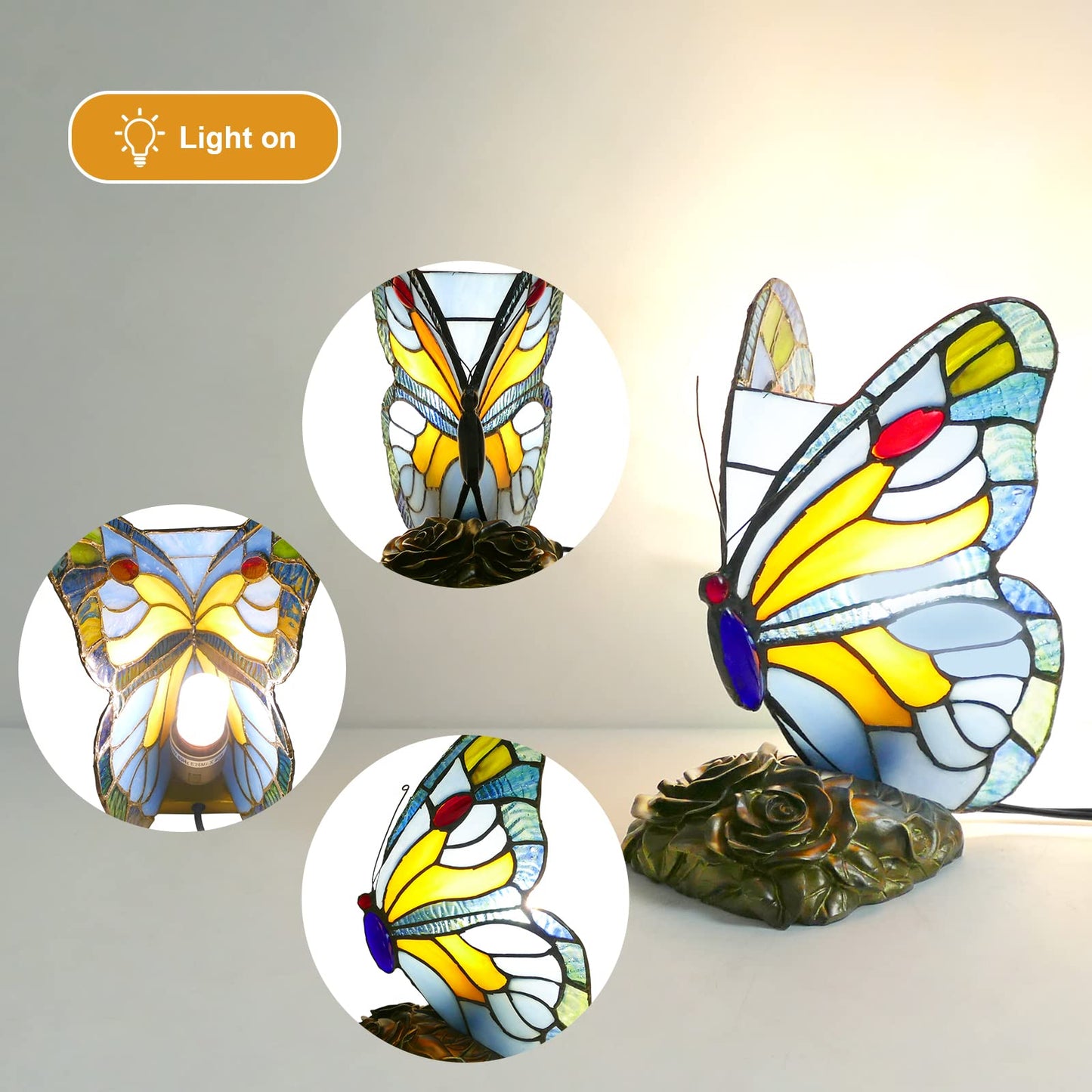 JGWSWQ Butterfly Tiffany Table Lamp, Stained Glass Vintage Night Light