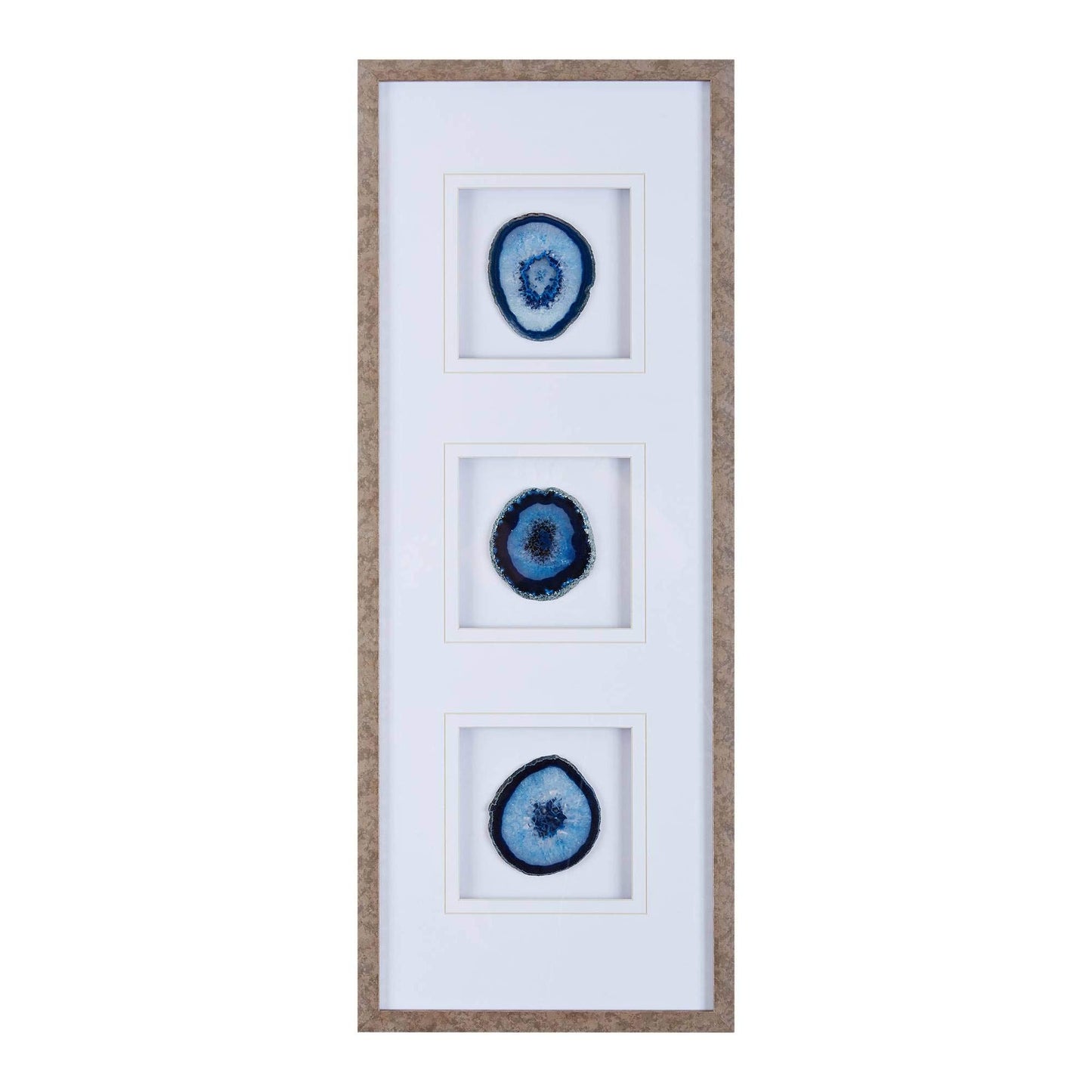 Madison Park Genuine Agate Wall Art Living Room Décor - Glass Framed 4 Inch Real Geode Stone Modern Lifestyle Entry Way Decoration, Ready to Hang Panel for Bedroom, 34"W x 13"H x 1.25"D, Blue