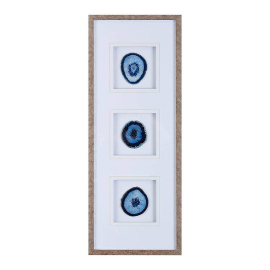 Madison Park Genuine Agate Wall Art Living Room Décor - Glass Framed 4 Inch Real Geode Stone Modern Lifestyle Entry Way Decoration, Ready to Hang Panel for Bedroom, 34"W x 13"H x 1.25"D, Blue