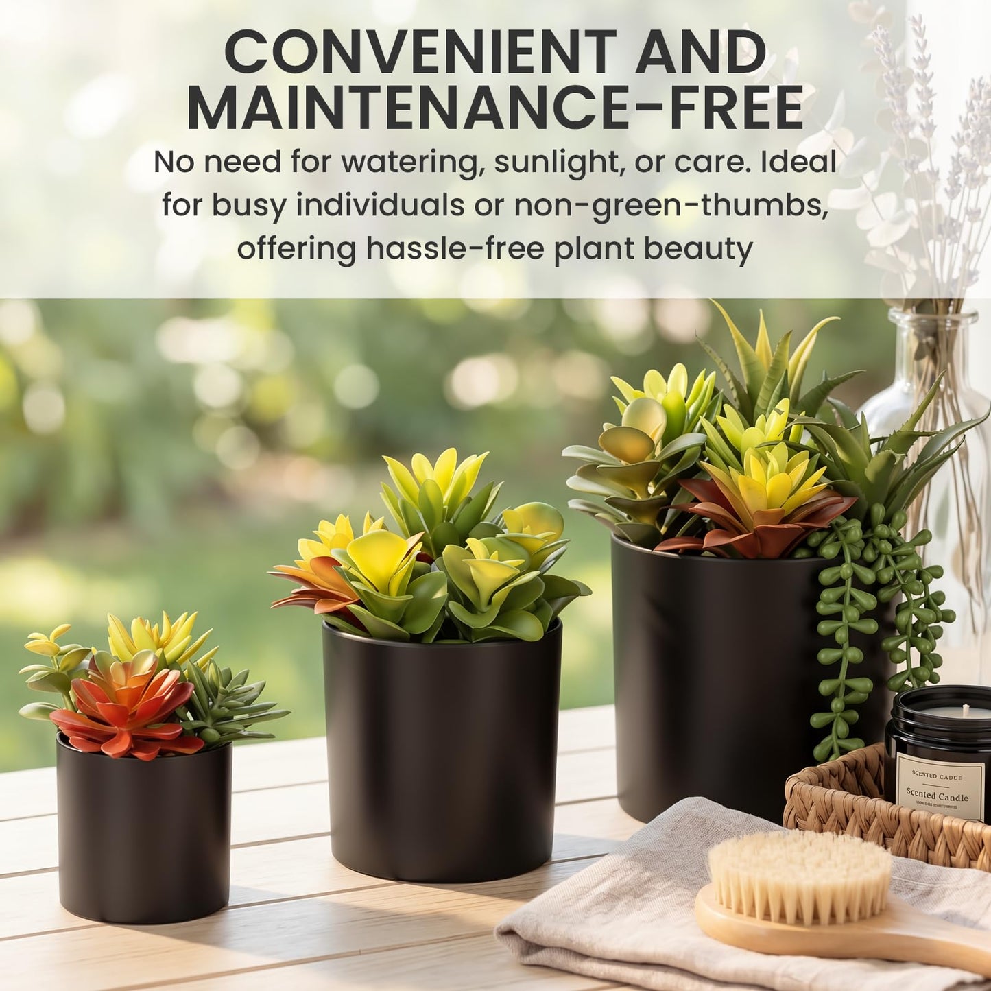 LeafVerse Artificial Succulents 3 Pack - UV Resistant Faux Plants with Pots for Indoor Outdoor Decor - Lifelike Small Fake Potted Plants for Home Office Desk Bathroom Bedroom Shelf Aesthetic