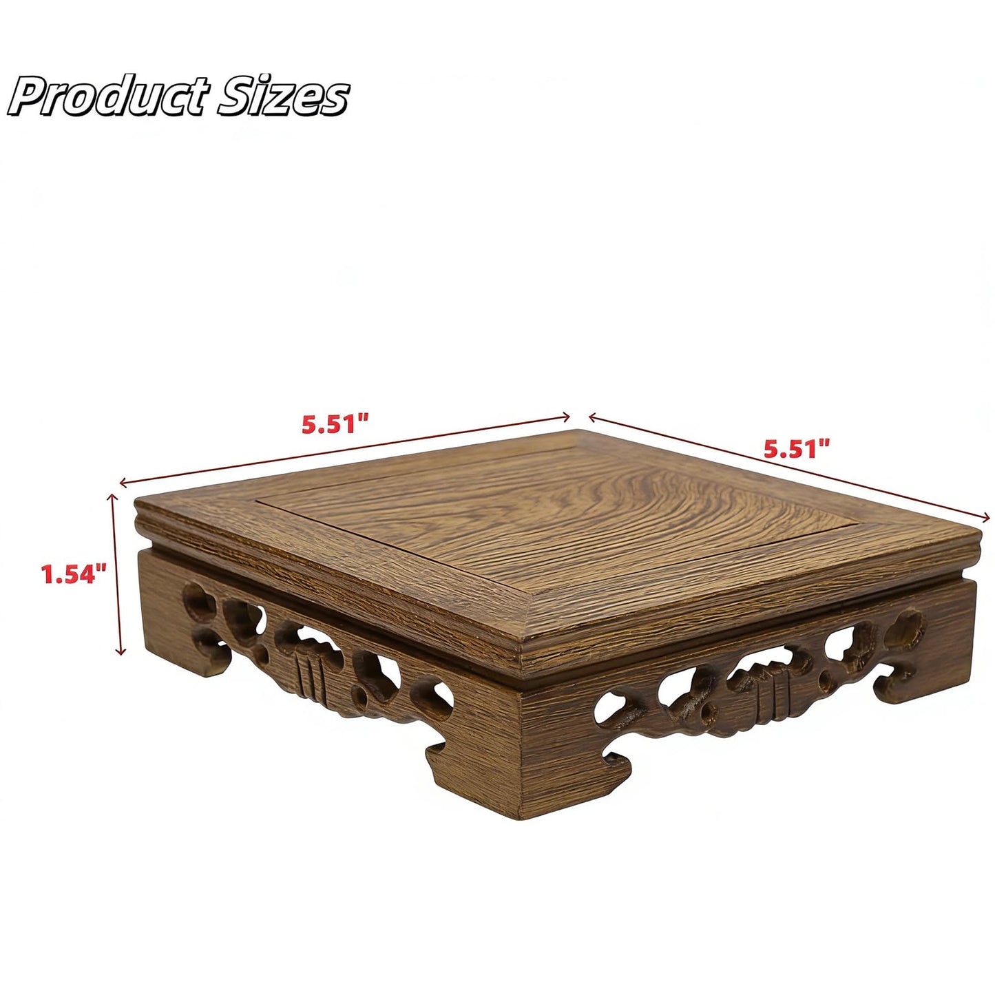 LC LICTOP Oriental Wenge Wood Display Stand, 5.5 Inch Square Wooden Pedestal Base, Carved Wood Riser for Vase, Teapot, Trophy, Fishbowl, Home Decoration