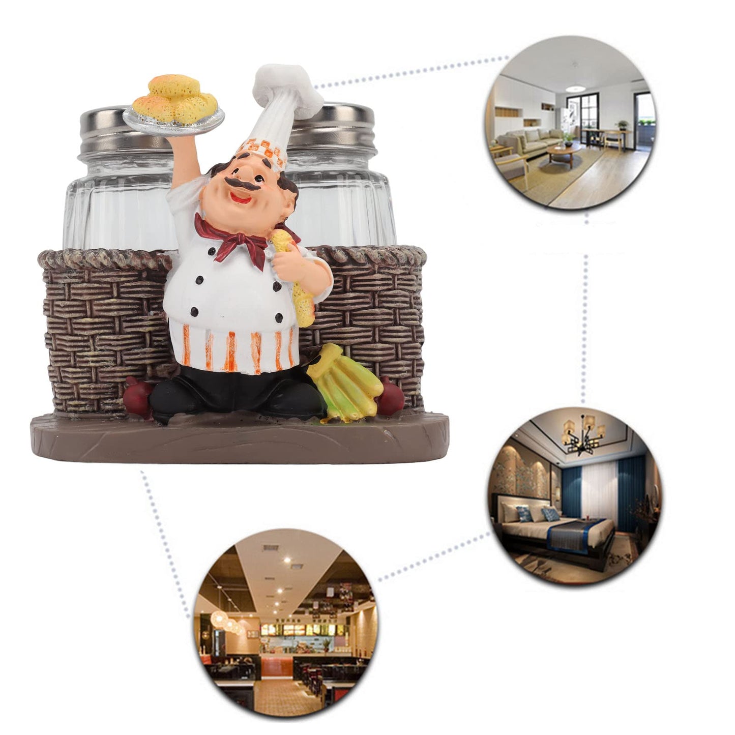 Salt and Pepper Shaker Sets, 2Pcs Shaker Spice Bottle with French Chef Sculpture Decoration Sitting Chef Decorative Statue Spice Organizer for Kitchen