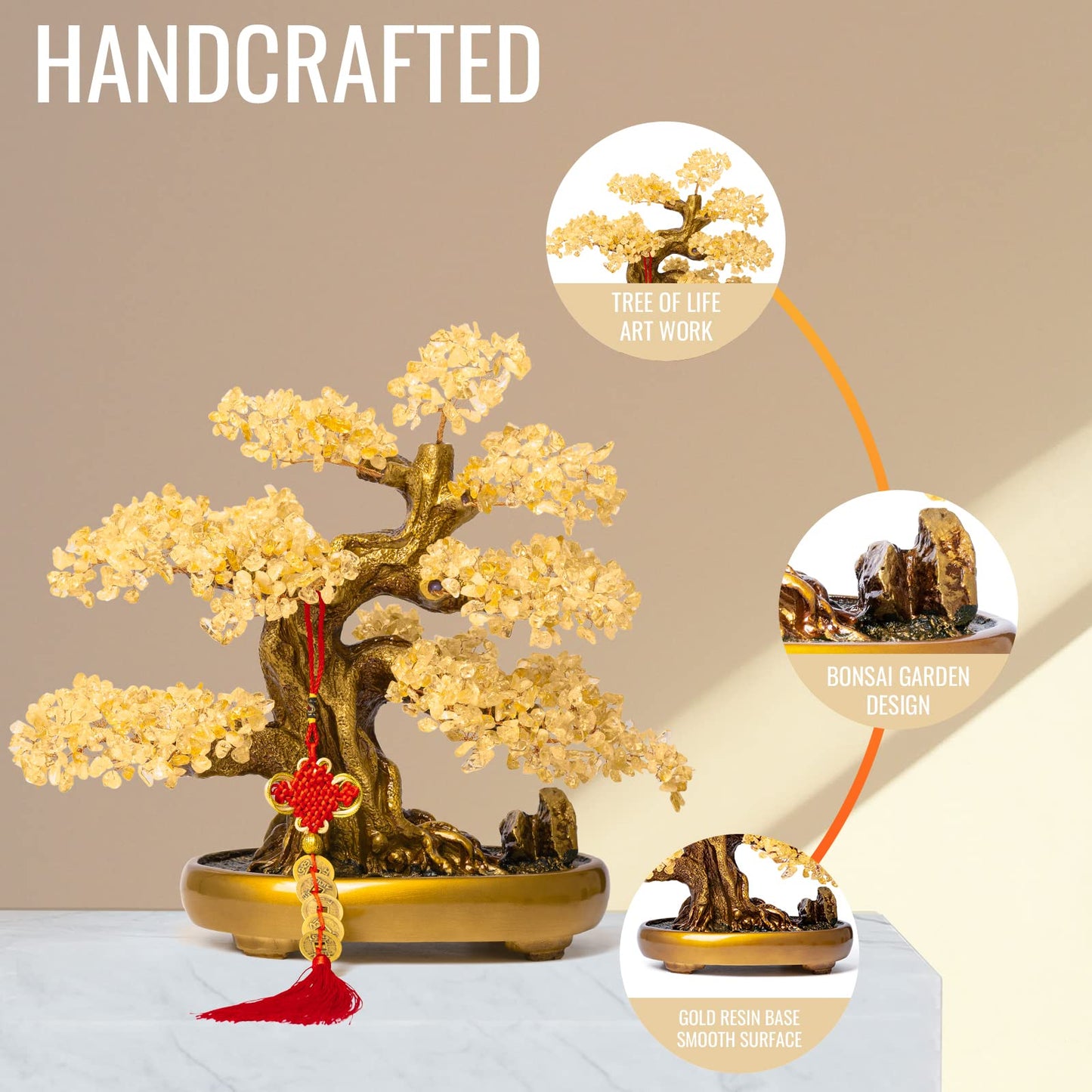 GEMBOURY Natural Citrine Gemstone Crystal Bonsai Tree of Life Large Feng Shui Money Chakra Tree for Luck and Wealth Desk Decoration(1,251 Gem Count)