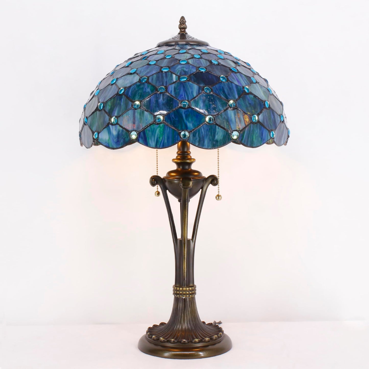 L-Juicwe Tiffany Table Lamp Sea Blue Pearl Stained Glass Desk Lamp 16X16X24 Inches Reading Light