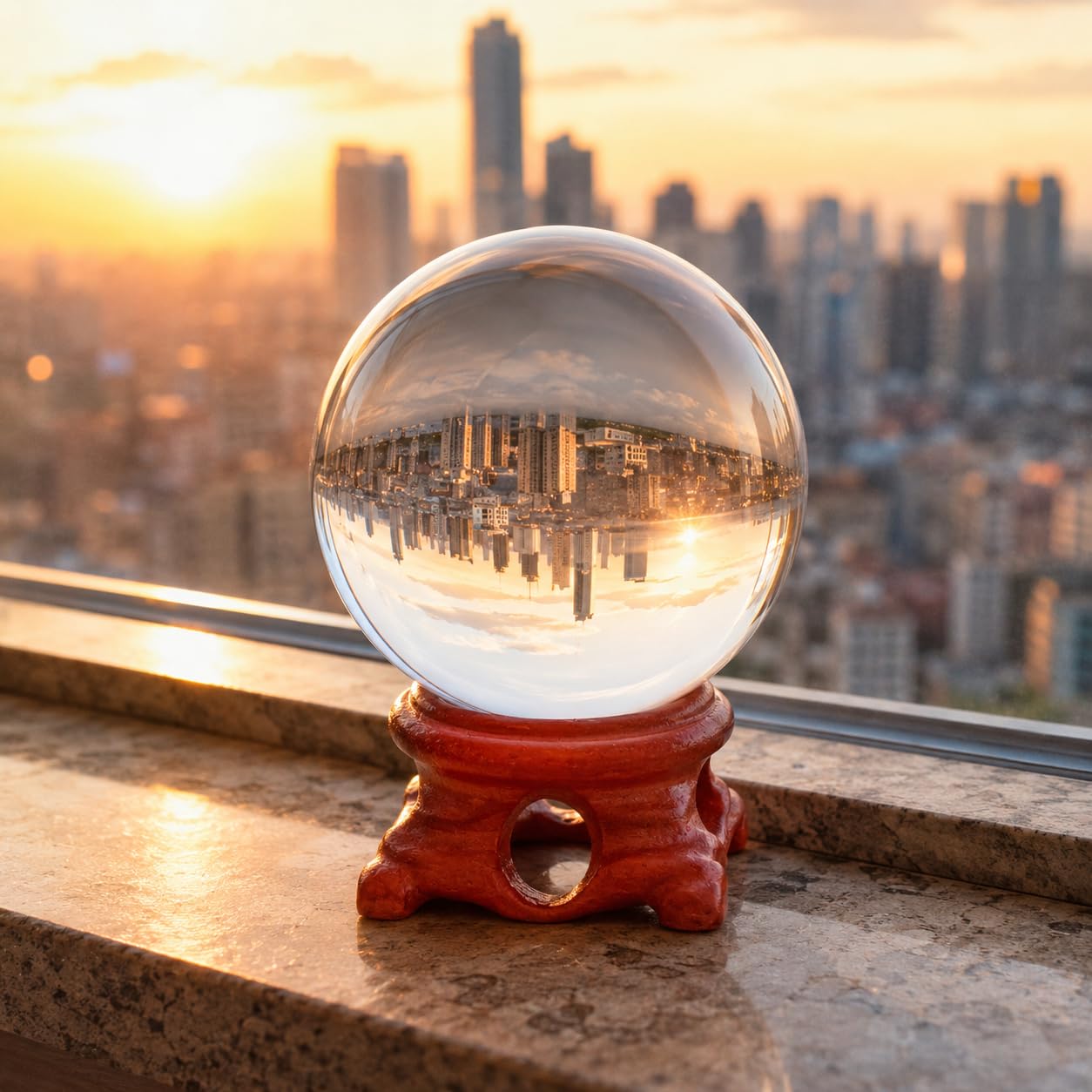 Clear Crystal Ball 70mm (2.75-inch) with Wooden Stand — Decorative Sphere