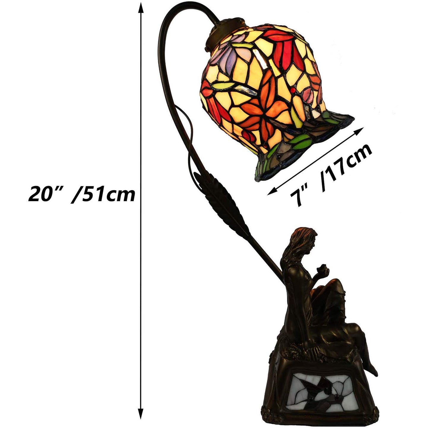 Bieye L10624 Lily Flower Tiffany Style Stained Glass Table Lamp with Girl Lamp Base for Living Room Bedside Home Decoration, 20 inches Tall