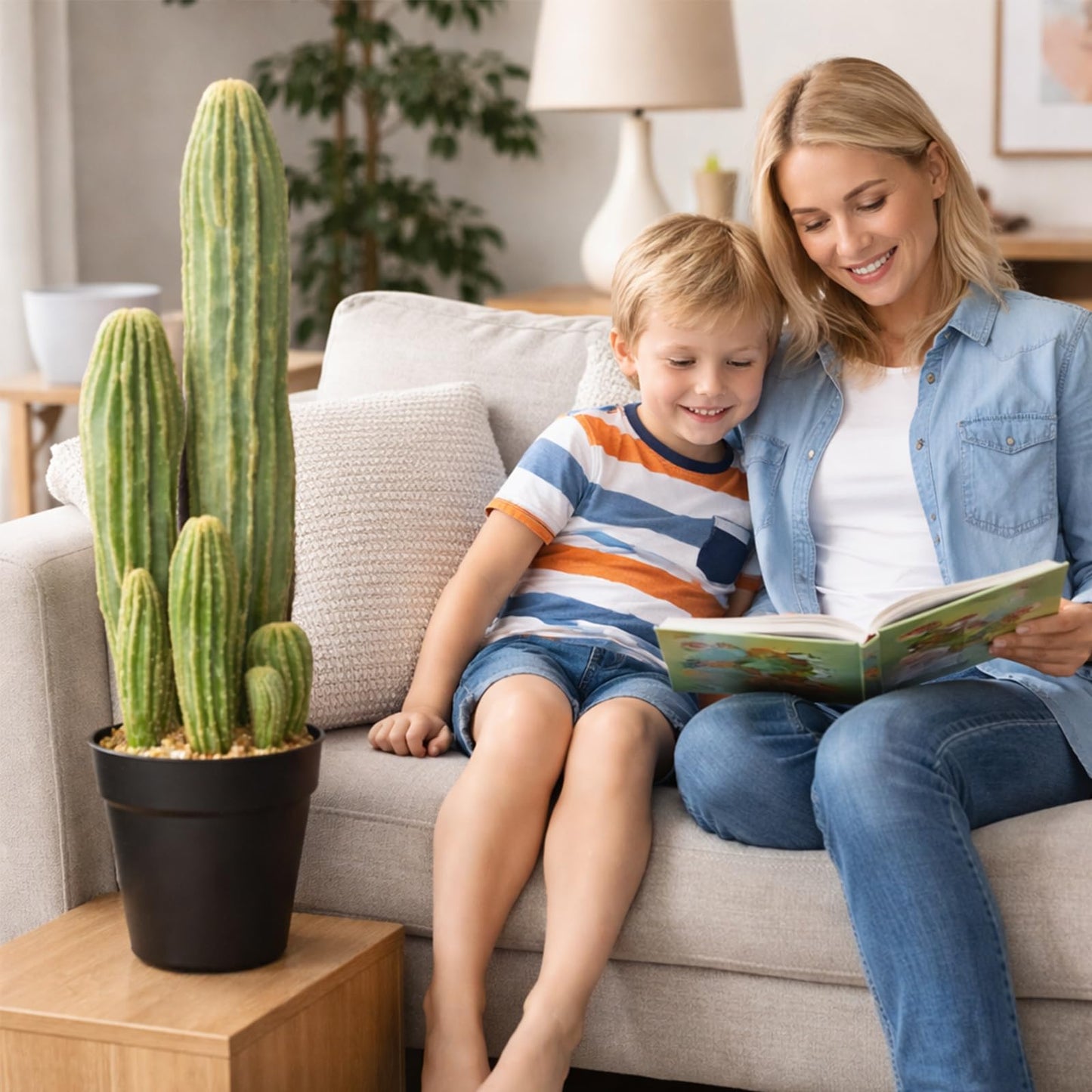 YXGTHGQZ Artificial Cactus Decor Set, 9 Piece Fake Cactus Plants Indoor, 24 Inch Large Faux Potted Cactus with 6 Cactus Picks and 2 Fern Stems