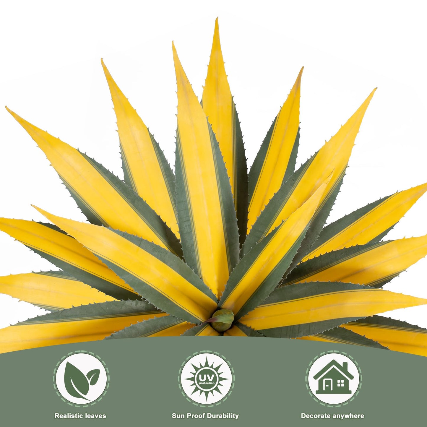ARTSLEAFY Artificial Green Edged Gold Leaf Spiny Agave Plant with 23 Leaves, 19.68in Faux Agave for Indoor & Outdoor Home Decor Perfect for Porch Living Room Bedroom Patio & Office （2 Pack）