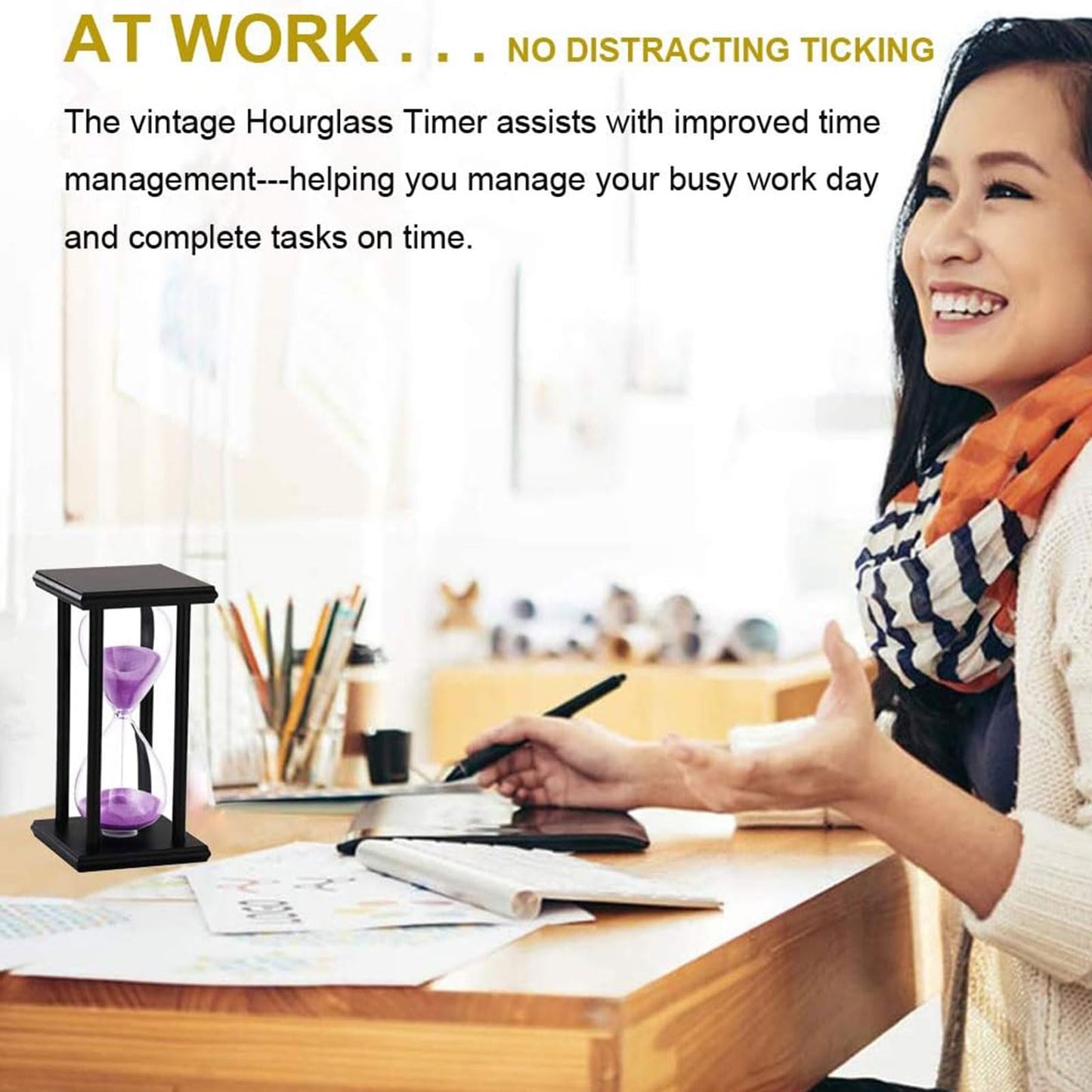 SuLiao Wood Hourglass 60 Minute, Black Wooden Stand Sand Timer Clock, Blue Sand Watch 60 Min, Antiguo Reloj De Arena 1 Hora, Large Unique One Hour Glass Sandglass for Home, Desk, Office Decorative