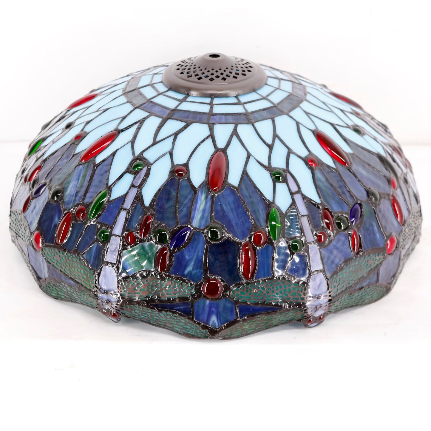 WERFACTORY Tiffany Style Table Lamp Blue Stained Glass Dragonfly Bedside Desk Reading Light Metal Base 16X16X24 Inches Decor Bedroom Living Room Home Office S004 Series