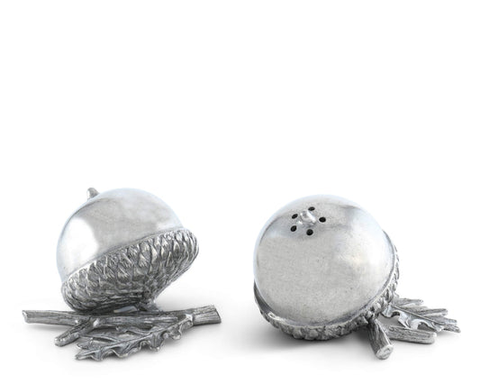 Vagabond House Pewter Metal Acorn Forest Salt and Pepper Shaker Shakers Set 2 inch x 2 inch
