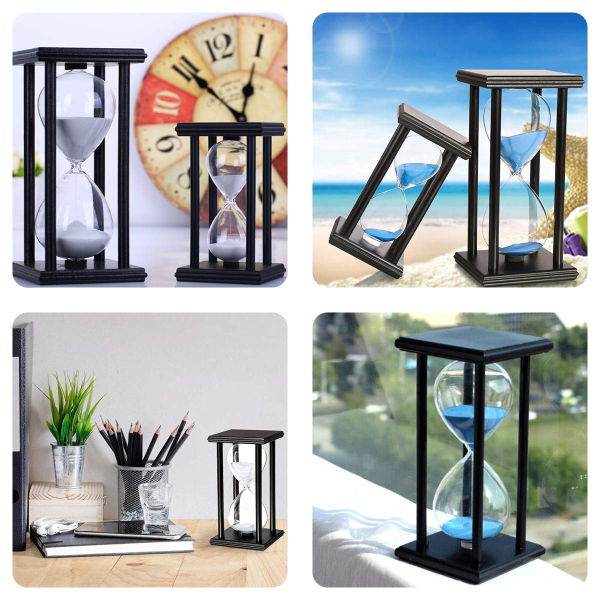 Lodunsyr Hourglass Timer for 60 Minutes Sandglass Timer for Kitchen Living Room Home Bedroom Party Festival School Game Sand Timer (Black Frame White Sand)