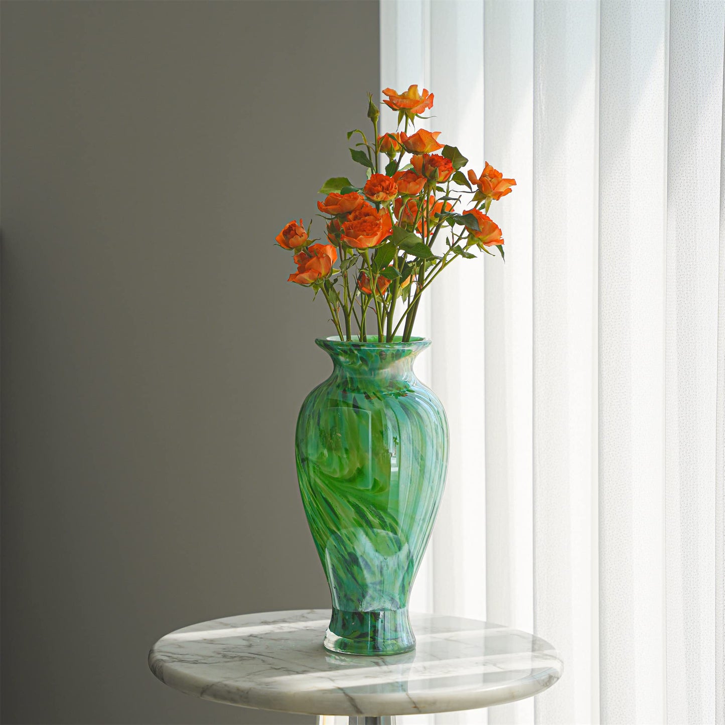 Hand Blown Green Classic Vase and Shell Vase for Home Decor