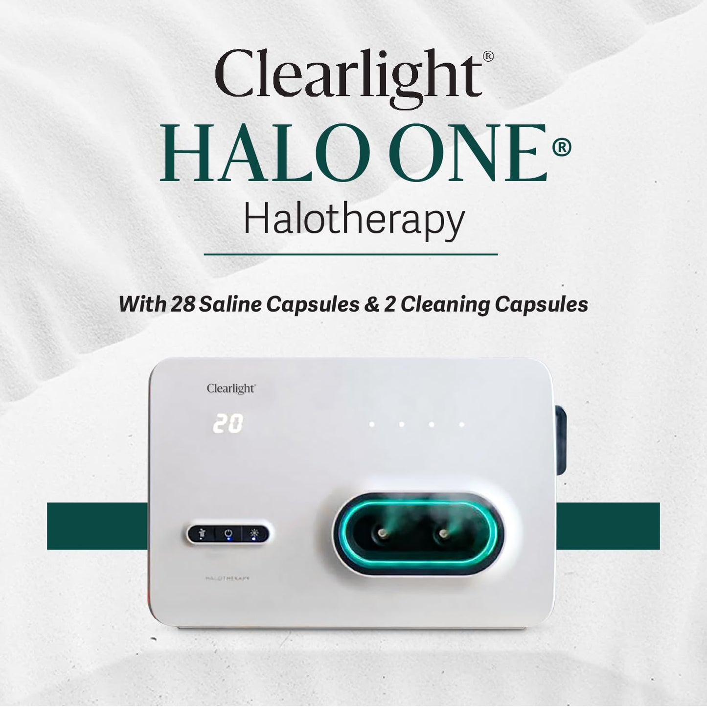 Clearlight Halo ONE Salt Therapy - Halotherapy Generator for Respiratory Wellness, Allergies, Cold & Eczema Treatment, Non-Medicated Relief, with 28 Saline Capsules