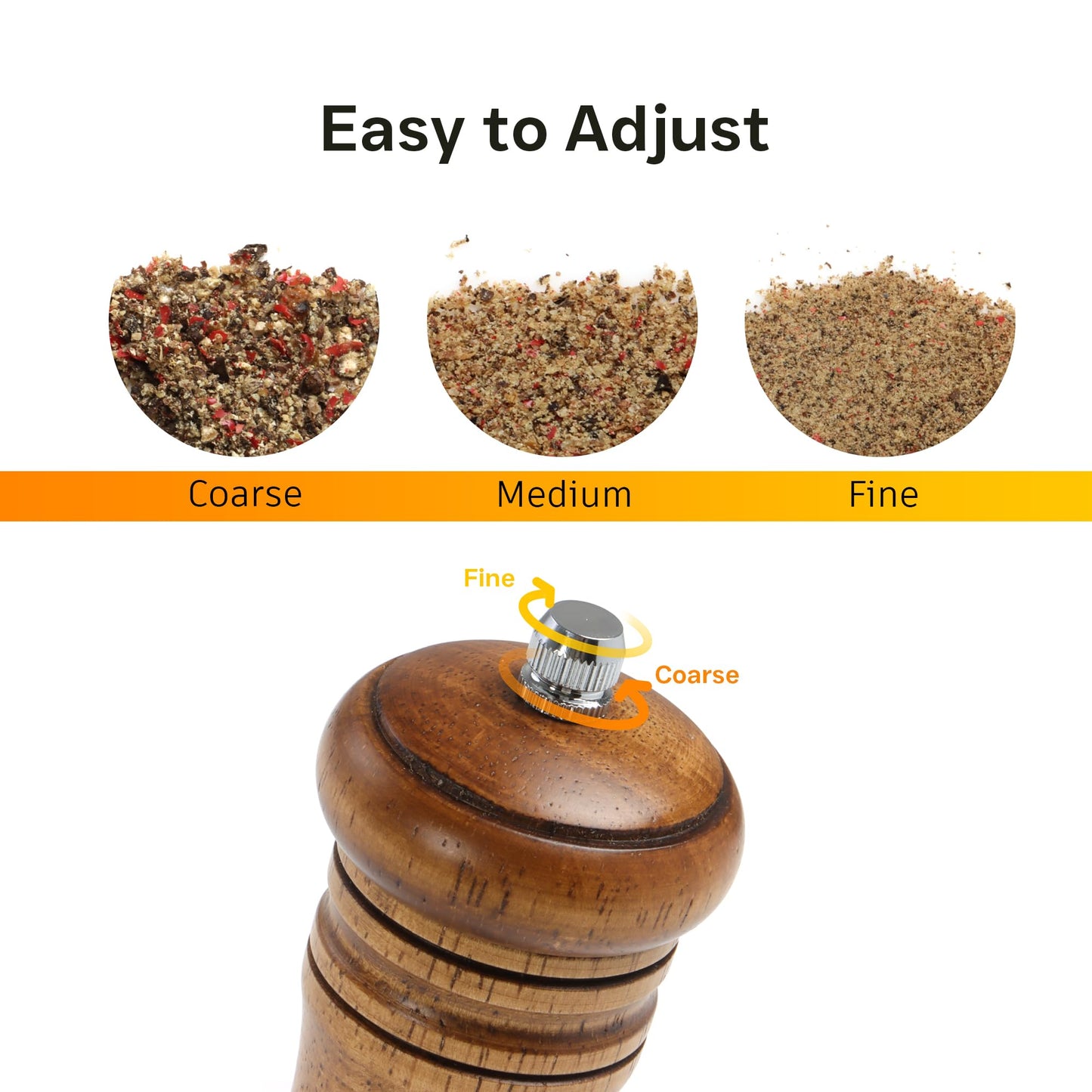 Wooden Salt and Pepper Grinder Set, Premium Oak Wood Salt Grinders Shakers, Manual Pepper Mill with S and P Engraving, Adjustable Ceramic Grinder for House Warming Cooking Gifts – 8 inches, 2 Pack