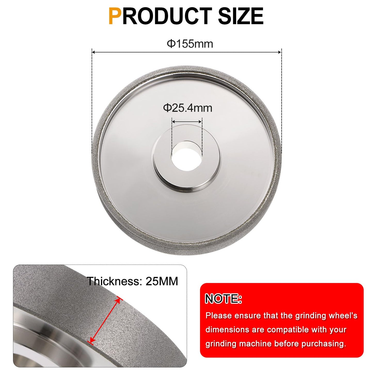 HARFINGTON Diamond Lapidary Wheel 6 Inch x 1 Inch Arbor Hole Grit: 180 Grinding Wheels for Stone, Marble, Glass, Ceramics, Crystal, Carbide, Steel