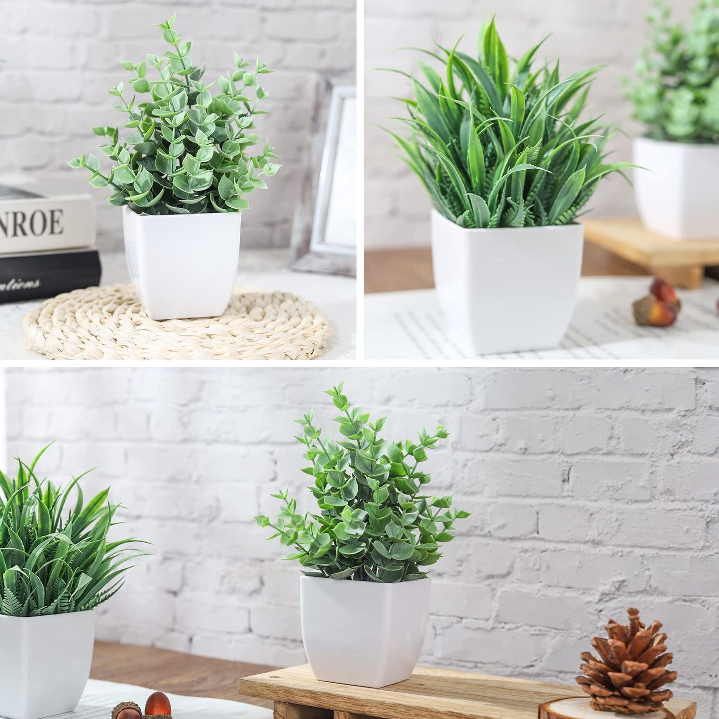 Der Rose Bundle of Fake Succulents Plants and 2 Packs Fake Plants for Table Desk Home Bathroom Office Decor