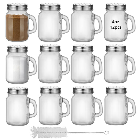 12Pcs 4oz Clear Glass Spice Bottle Salt Shakers Household Spice Bottles Salt and Pepper Shakers Kitchen Seasoning Jar Multipurpose Condiment Jar Seasoning Shaker Salt Container Pepper Jar (12)