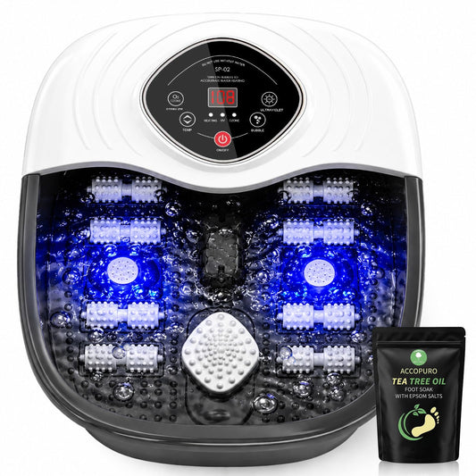 ACCOPURO Foot Spa Bath Massager with Heat, UV Ozone & Oxygen Bubbles, Shiatsu Rollers Epsom Salt Temperature Control, Relieves Stress and Feet Pain - Home Pedicure Soaking Tub Gift for Women/Men