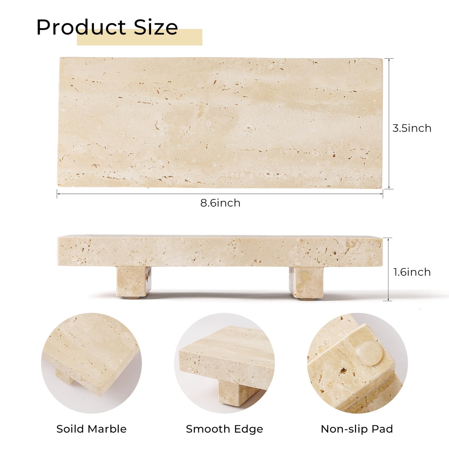 WORHE Travertine Soap Tray for Bathroom Countertop 8.6" x 3.5" Waterproof Stone Soap Dish Holder, Marble Pedestal Stand for Sink, Vanity, Counter Luxury Decorative Tray Farmhouse Decor Beige (WH087)