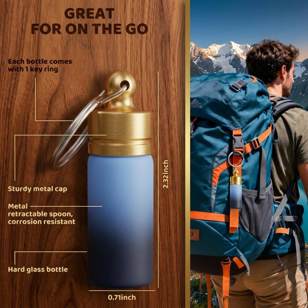 Sjxsimwoo 4-Pack Portable Aluminum Alloy Spice Container with Keychain and Spoon, Perfect for Outdoor Picnics and Travel - Blue-black gradient