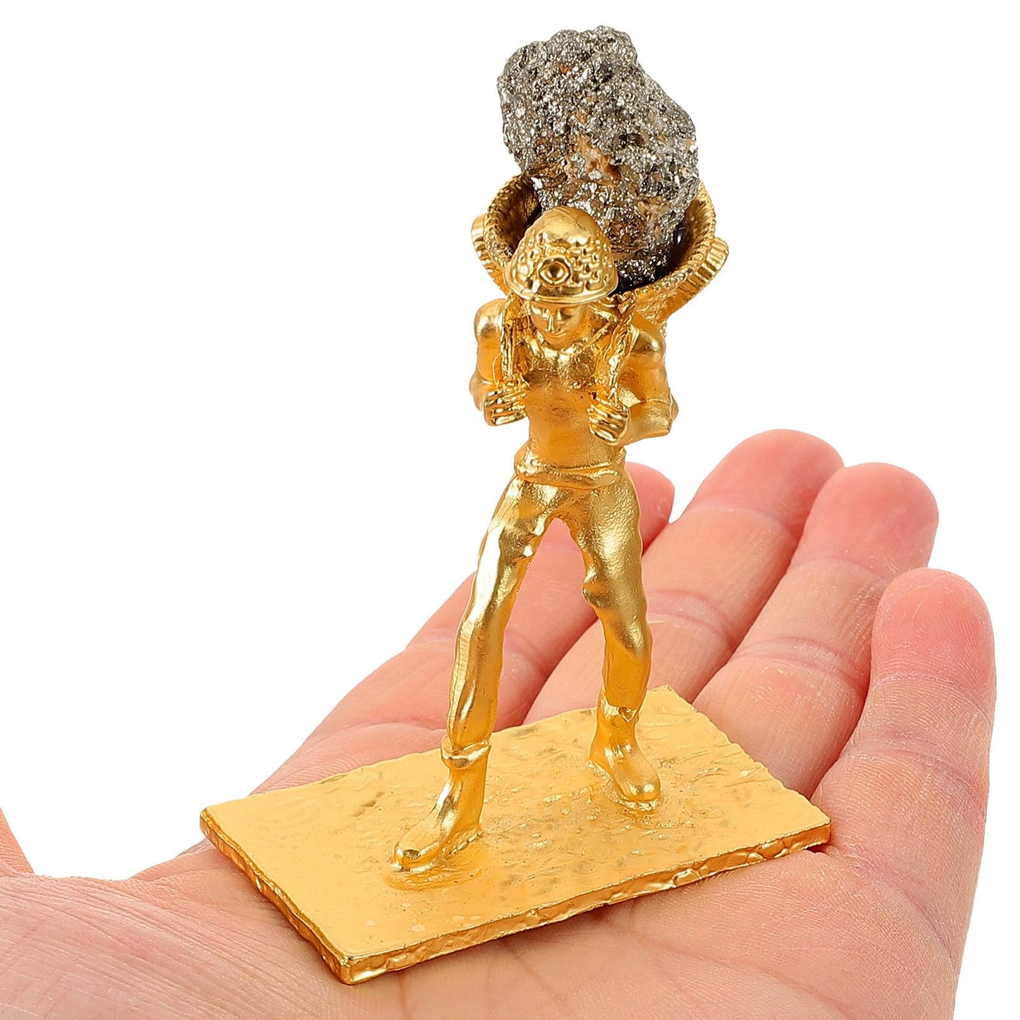 SUPVOX Mineral Back Basket Miner Figurine Genuine Chalcopyrite Ore Stone Collectible Irregular Mineral Decoration for Home Office Table Display