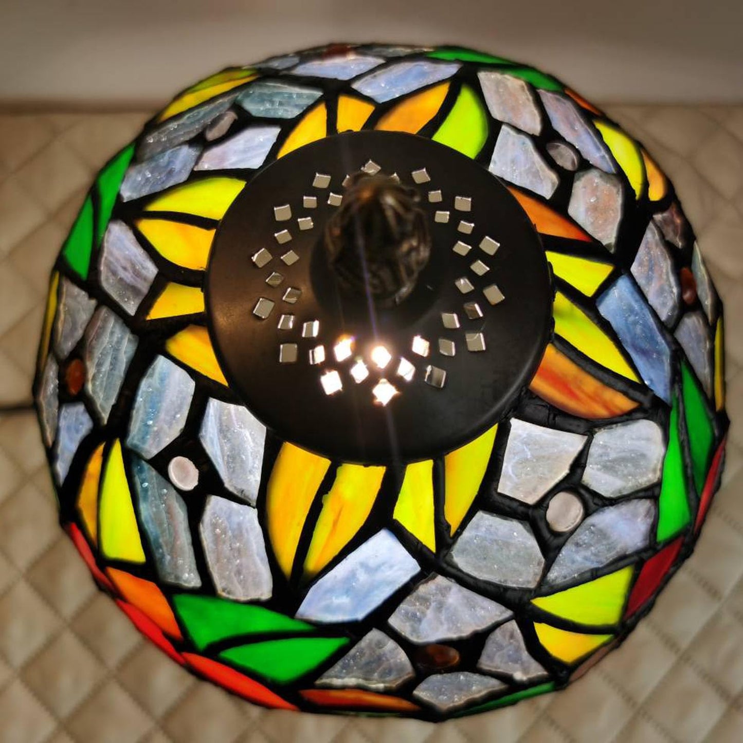 FUMAT Rose Tiffany Small Table Lamp 3 Way Color Temperatures Stained Glass Bedside Nightstand Table Lamps for Living Room,Bedroom, Home Office Reading Desk Lamp+LED Bulb,8X8X15 Inch
