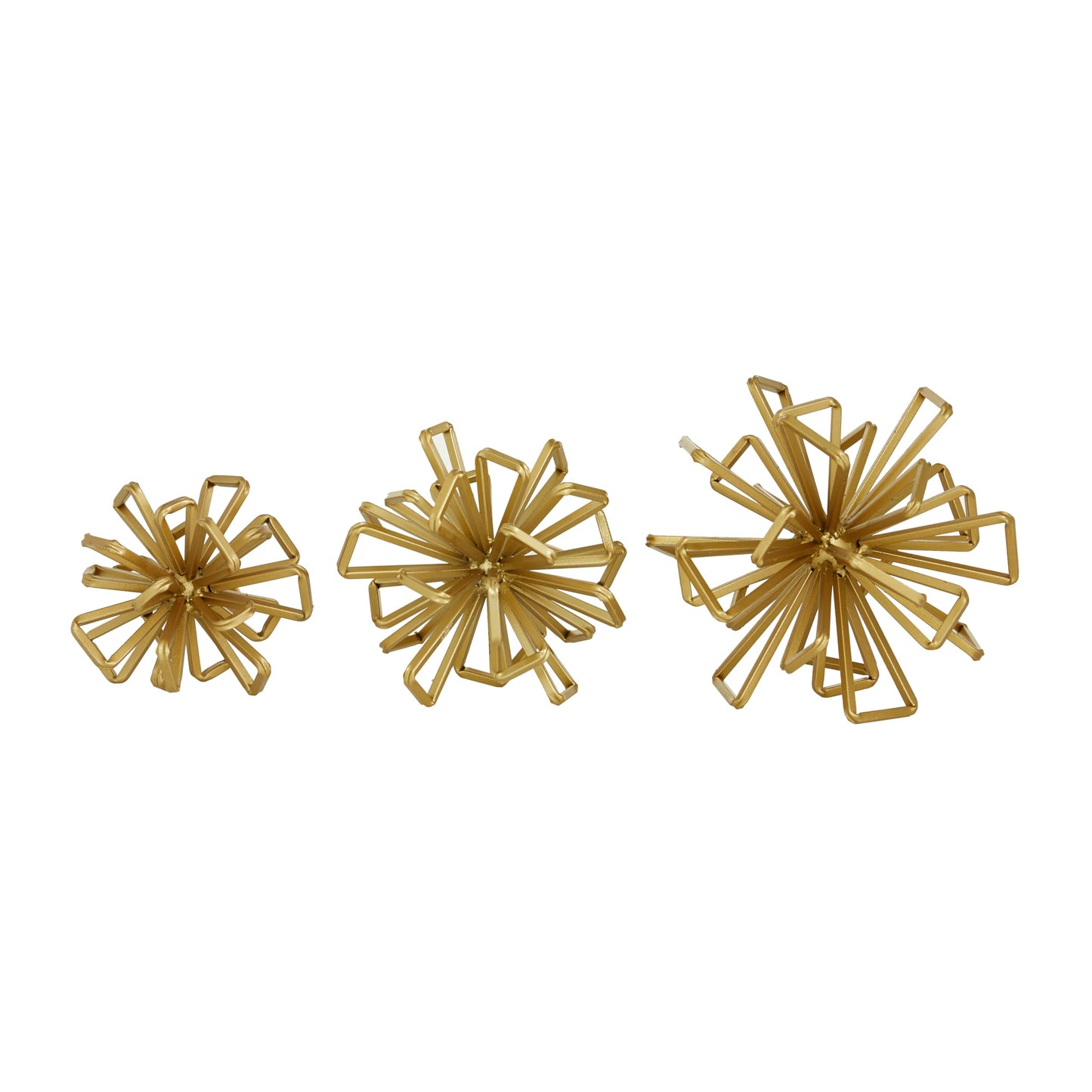 Deco 79 Metal Geometric Decorative Sculpture Wire Rod Orb Home Decor Statues, Set of 3 Accent Figurines 8", 7", 6"W, Gold