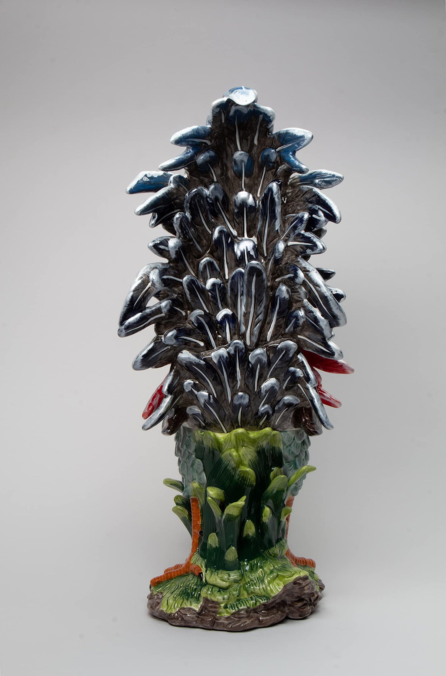 Cosmos Gifts Fine Ceramic Large Tuscany Red Cobalt Blue Rooster Figurine, 23-1/2" H