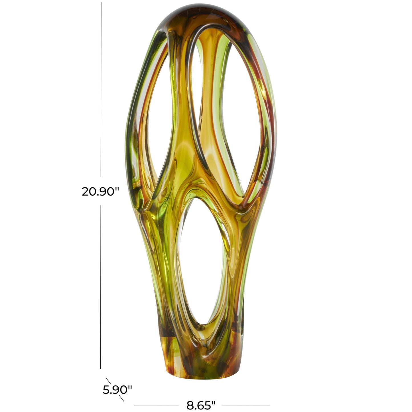 Deco 79 Glass Abstract Decorative Sculpture Ombre Cutout Home Decor Statue with Green Accents, Accent Figurine 6" x 9" x 21", Orange