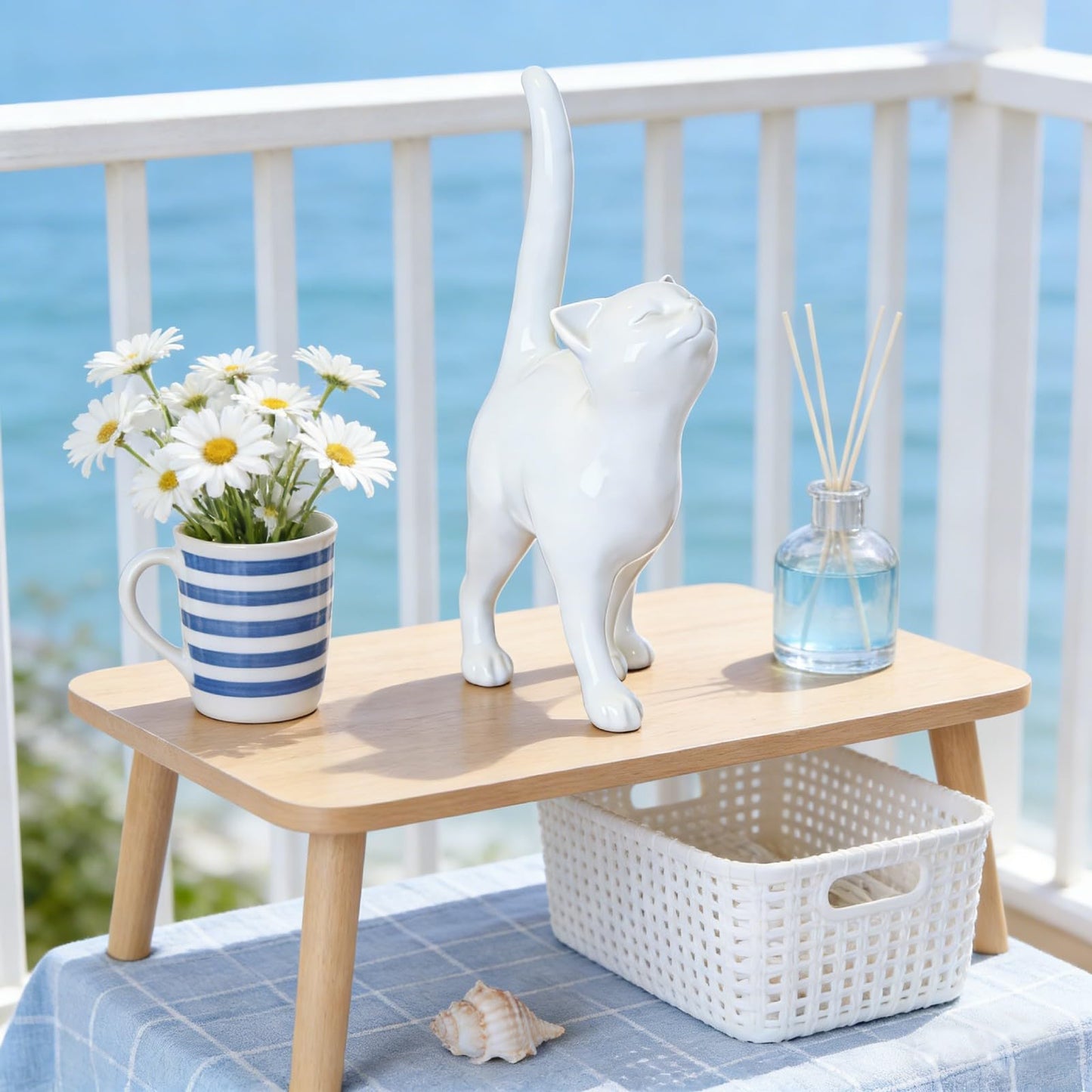Newman House Studio Cat Statue Home Decor Cat-Figurine - Shelf Decor 7.5x4x14.5 in Collectible Figurines Gifts for Cats Lovers Kitten Sculpture Whimsical Statue for Table Bookshelf Library Decoration