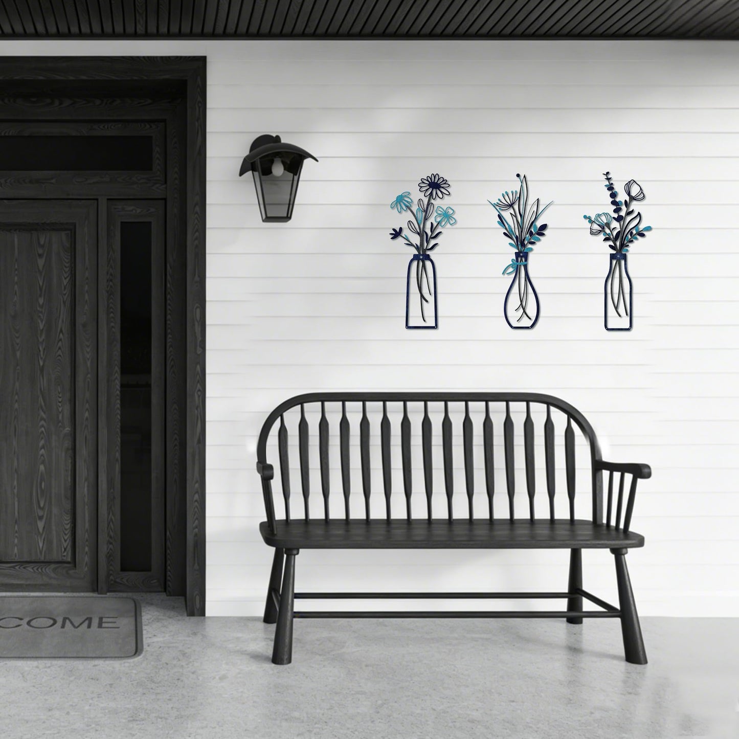Embewhis Metal Wall Art Flowers 3pcs, Rustic Farmhouse Flower Sculptures, 13.7" Wall Art Decor, Drill-Free Install Option for Living Room, Kitchen, Bedroom & Bathroom