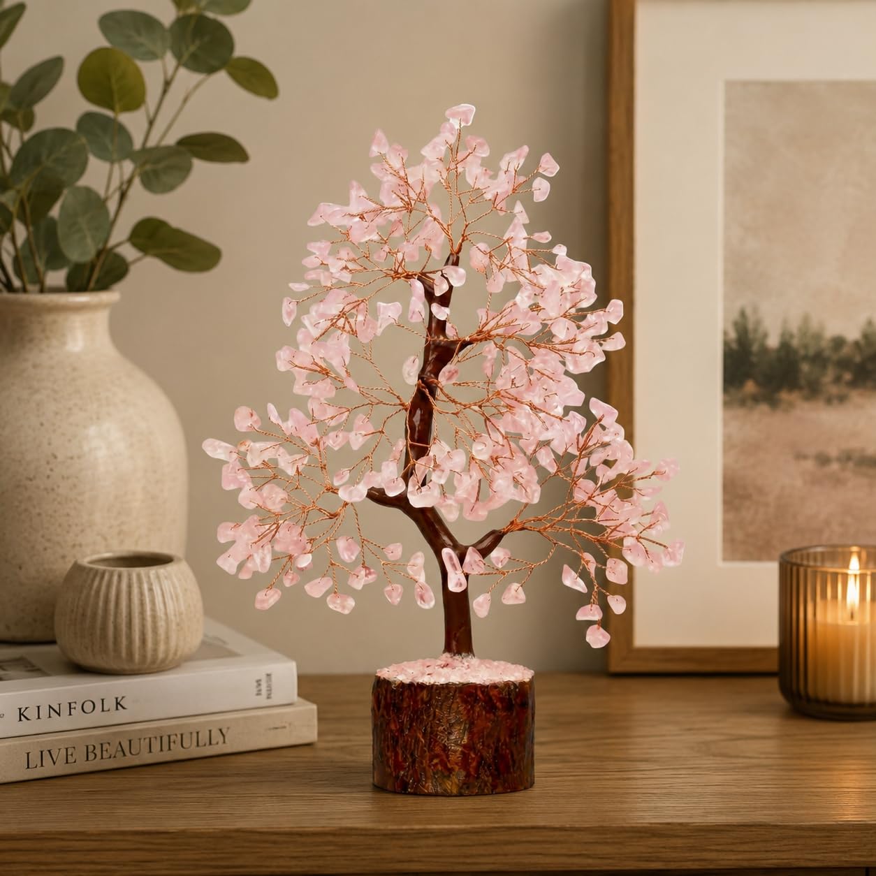 THE Unltd India Rose Quartz Crystal Tree of Life – Healing Pink Gemstone Bonsai, Love & Positive Energy, Birthday Gift for Women, Mom, Sister, Girlfriend - Positive Energy Gift for Women