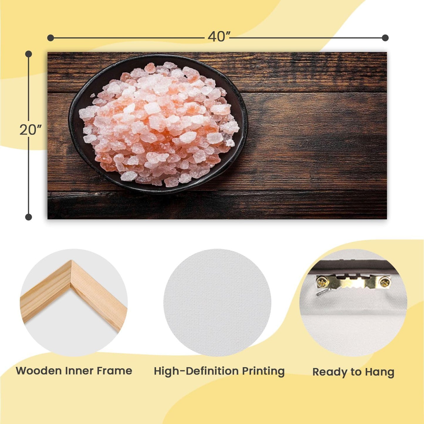 Canvas Wall Art Prints pink himalayan salt Large Framed Wall Art Painting Artwork Poster Hanging Home Decor for Living Room Office Bathroom 20"x40"