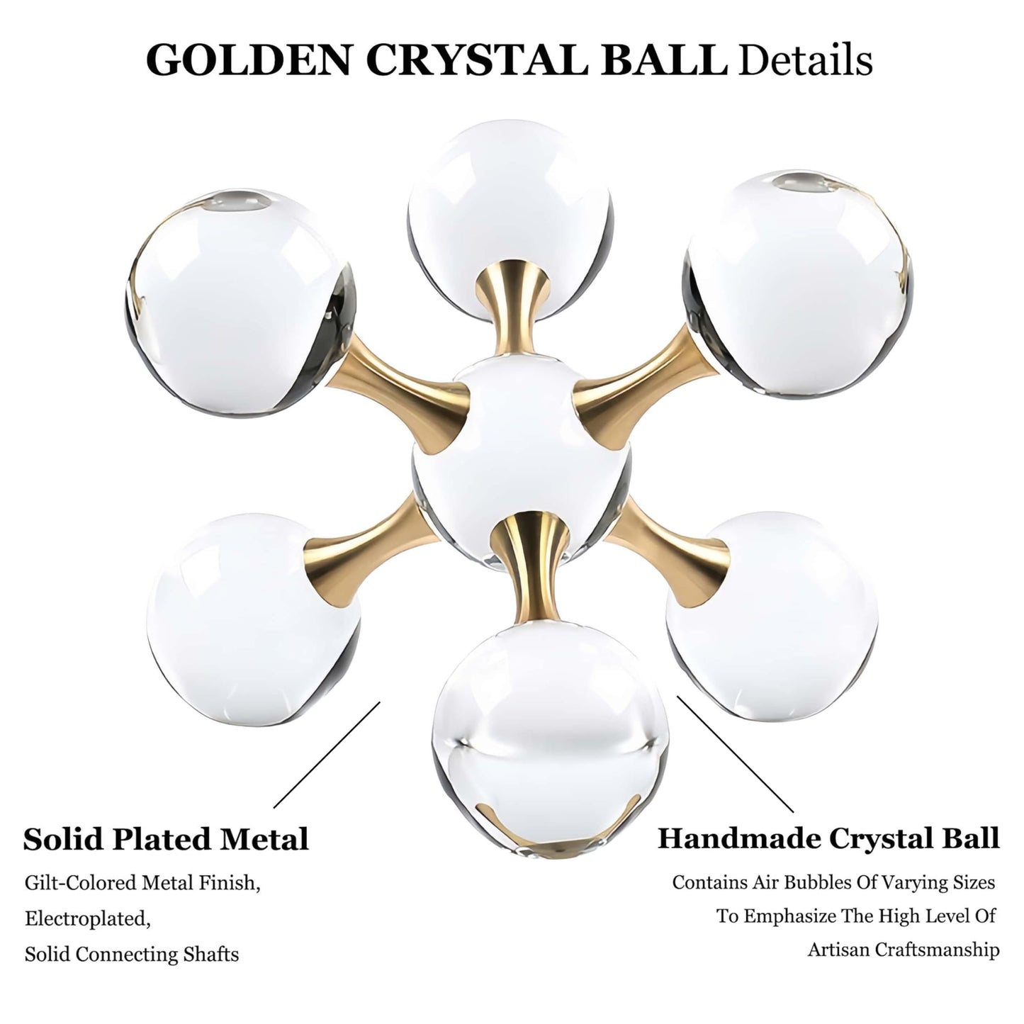 GyOnyx 5.5 inch Transparent Golden Crystal Ball, Modern Western House Decorations Aesthetic, Gold Table Decor for Living Room, Office, Bookshelves, Bedroom, Coffee Table and More, Great Gift Ideas