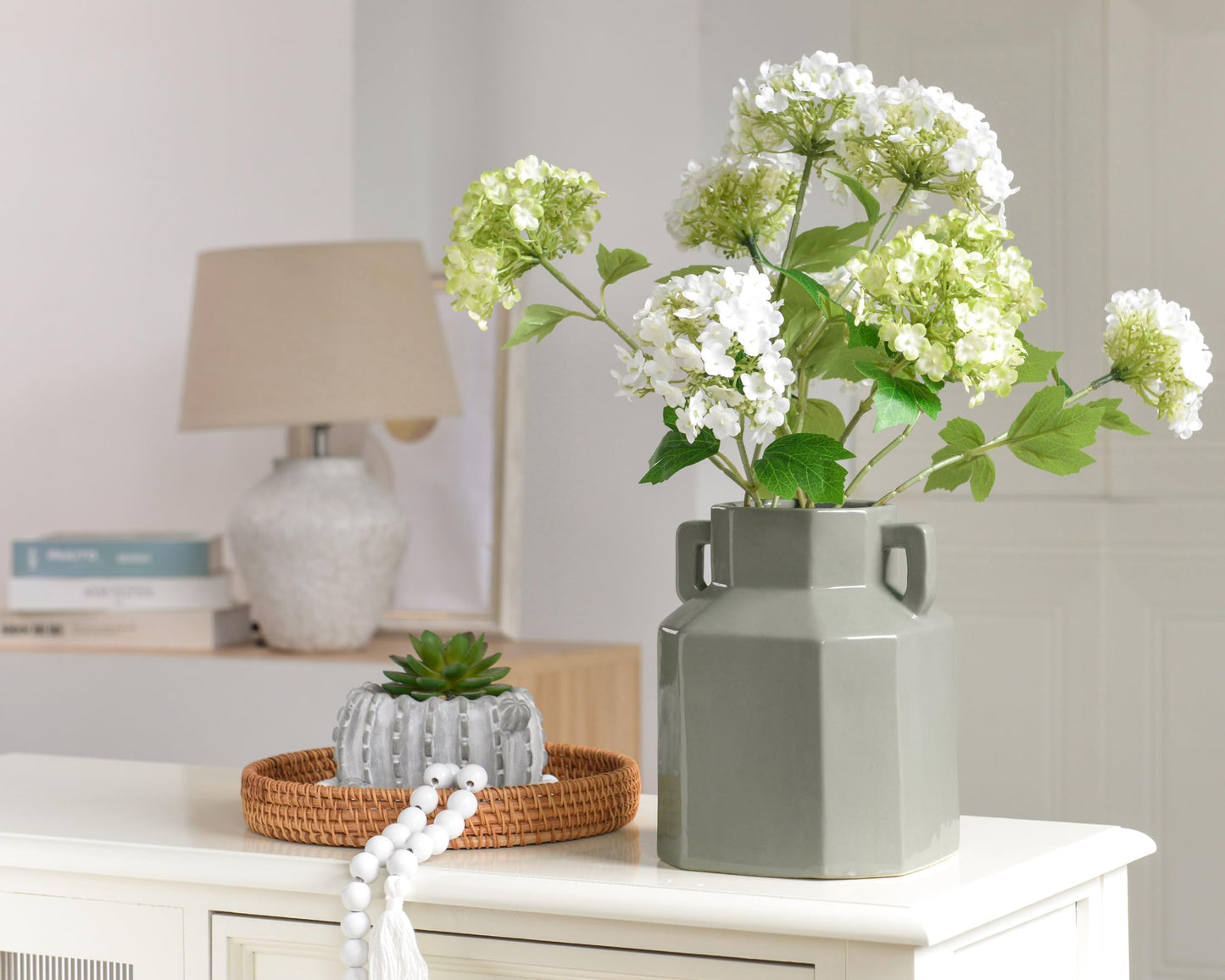 Quoowiit 7.3 Inch Modern Ceramic Vase, Unique Square Vases for Flowers, Boho Vase for Home Decor, Aesthetic Flower Vases Decorations for Living Room Centerpiece Shelf Coffee Table Kitchen Office Green