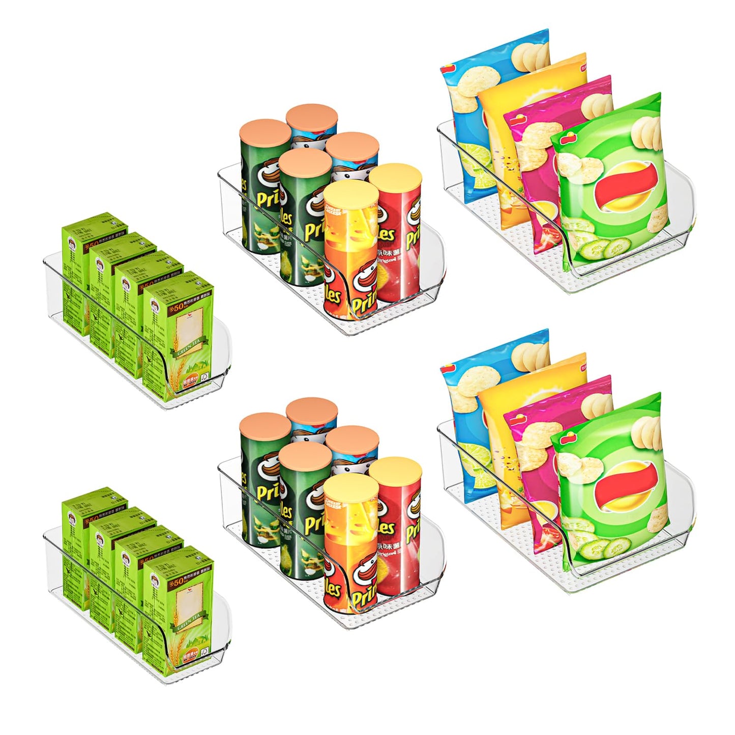 Ettori Set of 6 Clear Plastic Storage Bins - The Ultimate Pantry Organizers and Storage Solution for Kitchen, Cabinet, and Refrigerator Organization