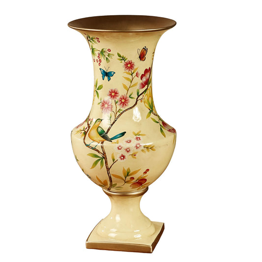 Touch of Class Oriole Vase Light Gold - Ceramic Decor - Painted by Hand - Floral Theme - Butterfly Designs - Decorative Vases for Living Room, Bedroom, Entryway - Umbrella Stand for Foyer
